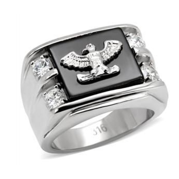 American Bald Eagle Ring  Silver  Black Size 12 13 Cubic Zirconia biker - Picture 1 of 12
